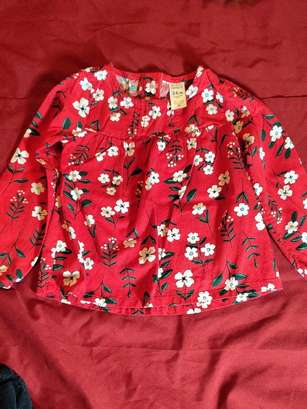 Carter's Red Floral Top with Black Knit Pants - Picture 3 of 6